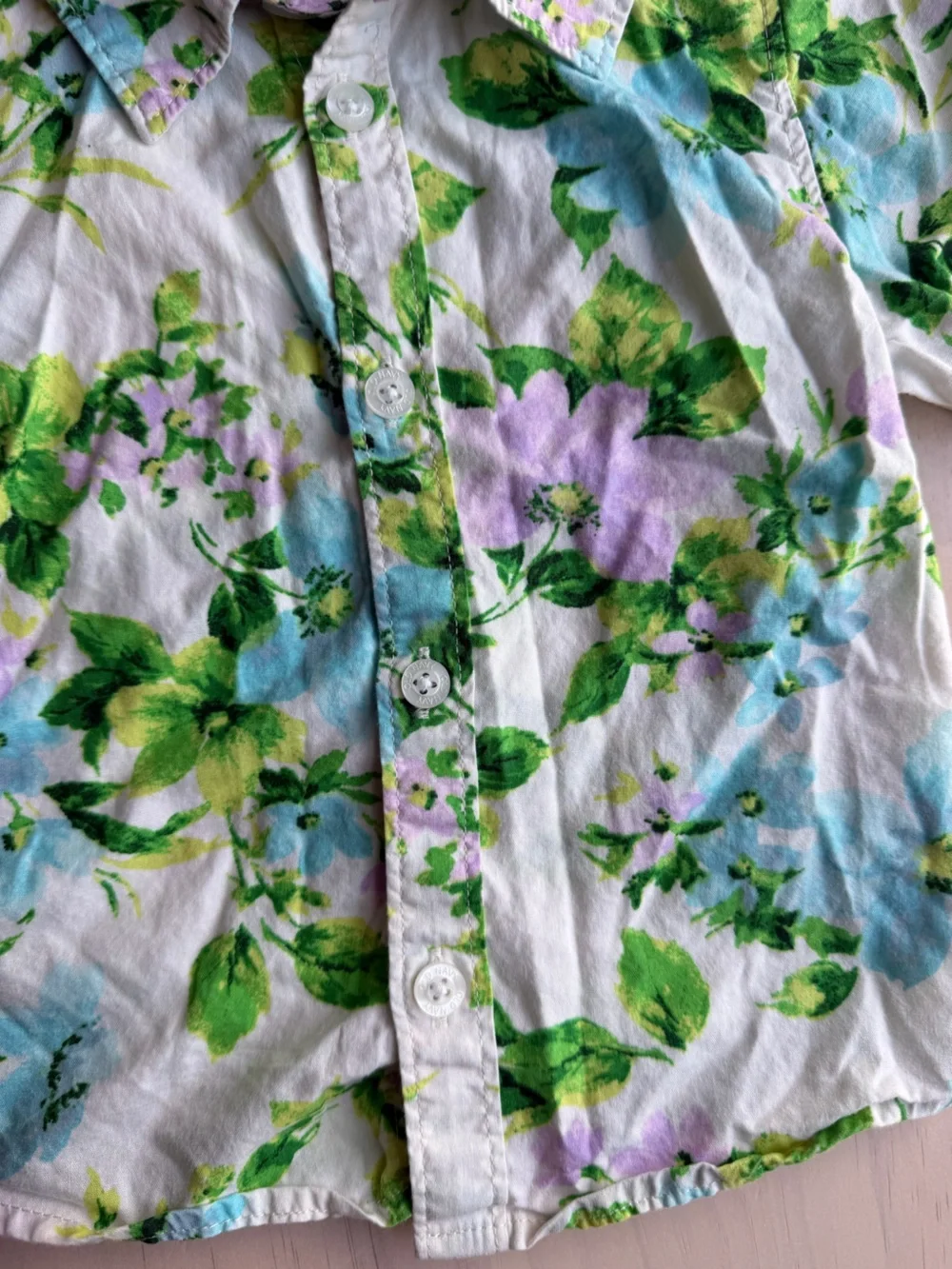 Old Navy Floral Short-Sleeve Button-Up — Cream, Green, Blue & Lilac